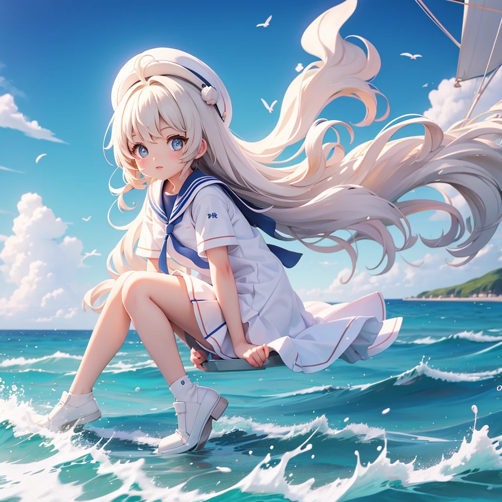 Semi-transparent one-piece sailor uniform、、Seaside、Highest quality、the wind is strong