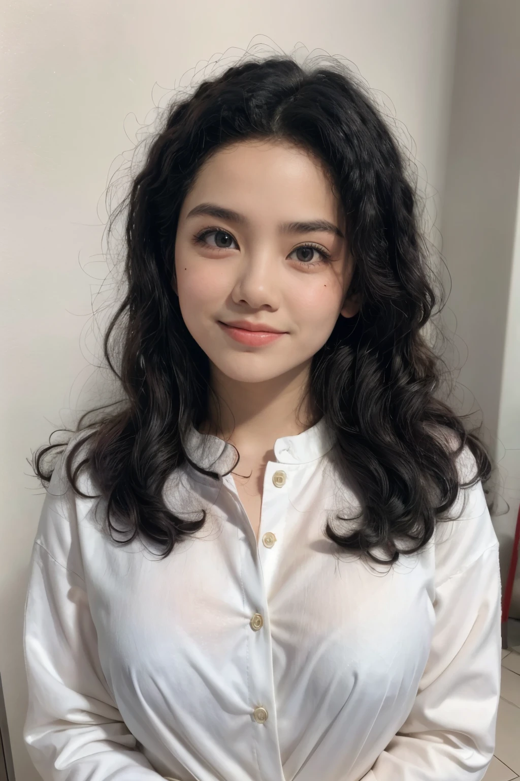 adorable, 1 girl, (face to face), 10 years old, baby face, happy, half body portrait, (face details: 1), (eye details: 1), ((big breasts)). wearing white long shirt, .. Cute posed. proportional body. Ultra High Res. realistic: 1.4, UHD