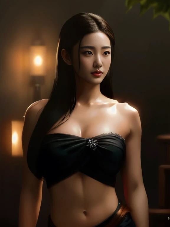 ภาพระยะใกล้ของผู้หญิงlong hairชาวเอเชียตะวันออกเฉียงใต้ที่มีใบหน้ากลม, Chinese girl, beautiful asian girl,Cute young Korean face, Chinese woman, korean woman, asian woman, ผมหางม้า long hair,float up,)) black eyes,abdominal muscles, shiny body, Overflowing breasts, Big nipples overflowing., morning sun, staring at the viewer, (sexy poses), ((face details)), Double eyelids, realistic, Masterpiece, Highest quality, lens flare, shade, [[Chromatic aberration, digital painting, 8K, 45,000,000,000 pixels, Thai chat set, Strapless top, long hair,black eyes,abdominal muscles, plump body, rounded chest, (digital painting, HDR, high contrast
