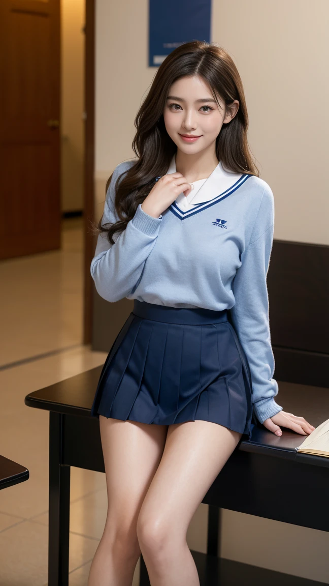 (Highly detailed CG Unity 8k wallpapers)、(masterpiece)、(best qualtiy)、(ultra-detailliert)、(The best illustrations)、(Best Shadows)、(Photorealsitic:1.4)、(PureErosFace_V1:0.5)、Real human skin、Lens Flare、Suny、Contre-Jour、florals、depth of fields、natural soft light、Hard Focus、Film Grain、Gaze towards the viewer、Beauty 1 person、age19、独奏、de pele branca、Soft lips、(Bright eyebrows: 1.4)、Shiny brown eyes、cabelos preto e longos:1.1、Beautiful detailed sky、Detailed classroom(crowd:1.2)、sitting on、(Nose turns red)、(a smile:1.3)、(a closed mouth)、beatiful detailed eyes, 校服, Breasts are big、Legs are spread with both knees、No underwear、opening legs、hi-school girl、student clothes、a sailor suit、bare-legged、Konno skirt、red bowtie、adultlike face、Bewitching face、Holding your knees、Open your crotch、Large open legs、Hold your legs and open your crotch wide、Bend your knees and open them、M-shaped legs、Adult Beautiful Girl、Raise and open legs、opening legs、Large open legs、Detailed crotch、Emphasis on open legs、Korean Beautiful Girl、Beautuful Women、K-pop idols、Dark blue skirt、Open legs to show white panties、M-shaped legs、Face to feel、Nasty look、Functional、Nasty look、Navy blue skirt、Chest that seems to burst、Wrinkles on clothes、Mansuji、mekosji
