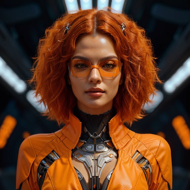 graceful orange a brazilian woman futuristic cyberpunk, symmetry _ _ 4, hyperrealistic high detail 7 0 mm, 4 k