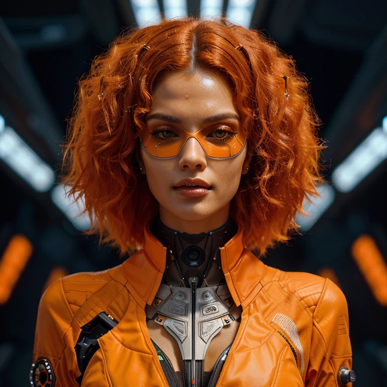 graceful orange a brazilian woman futuristic cyberpunk, symmetry _ _ 4, hyperrealistic high detail 7 0 mm, 4 k