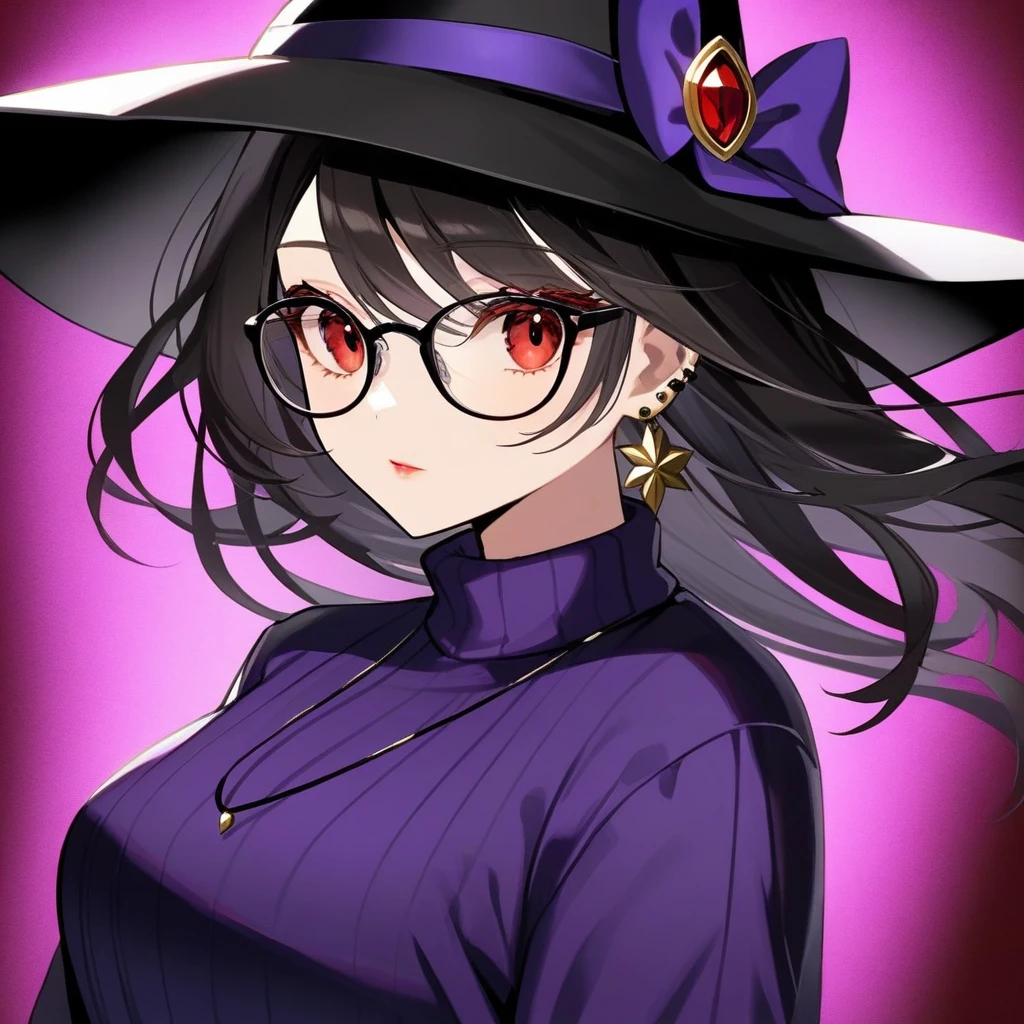 Kyoko has long, flowing black, often messy hair with a purple tint, styled in a sleek and elegant manner. Her piercing red eyes are framed by thick lashes, she have dark, bold lipstick that highlights her full lips. Kyoko wear black and purple pullover that is always too big for Her and black short.