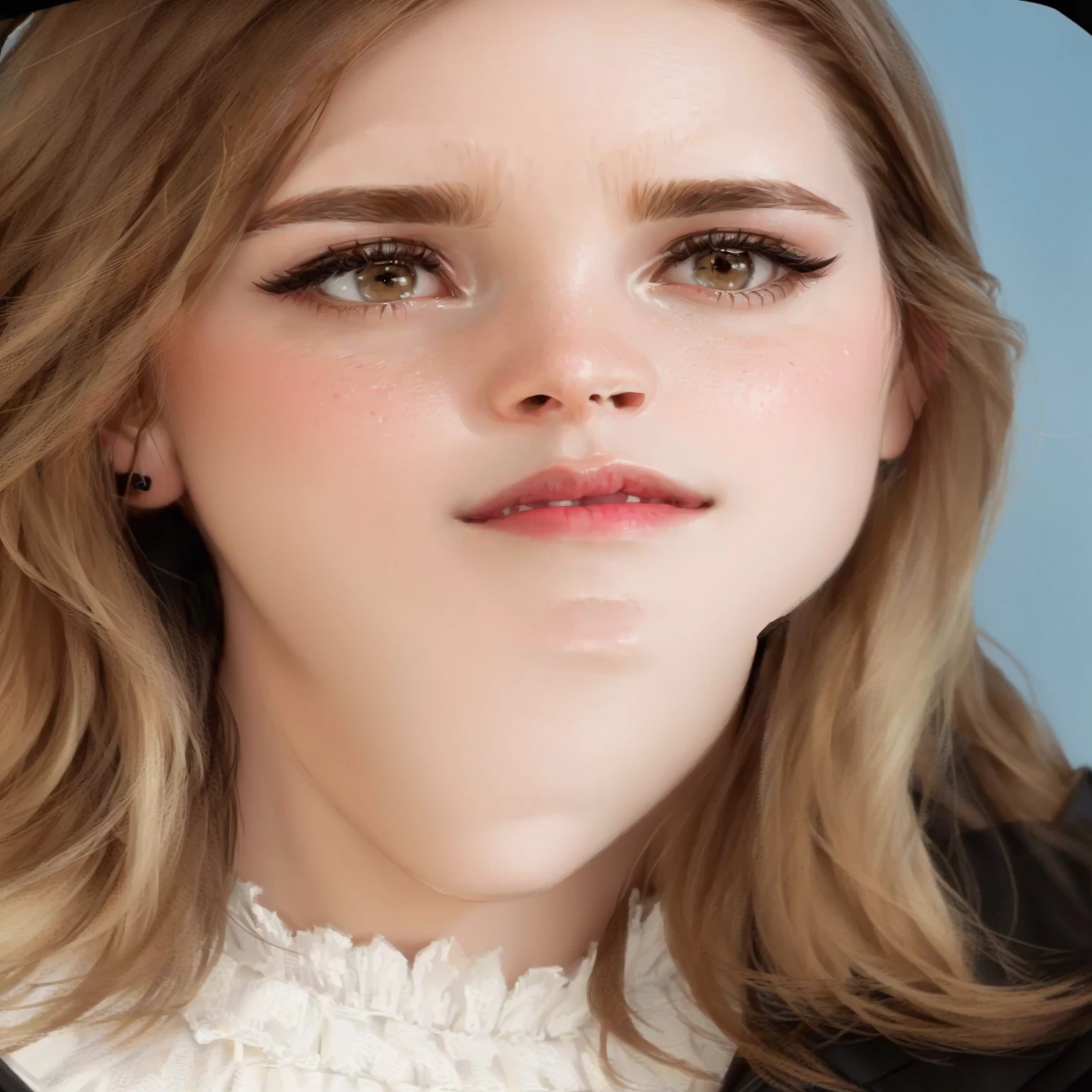 Close-up of a woman in a black jacket and white shirt, face of Emma Watson, with the face of Emma Watson, portrait photo of Emma Watson, Emma Watson, photo of Emma Watson, Emma Watson portrait, portrait of Emma Watson, ancient queen Emma Watson, Emma Watson with anxious, Emma!! Watson!!, clear portrait of Emma Watson