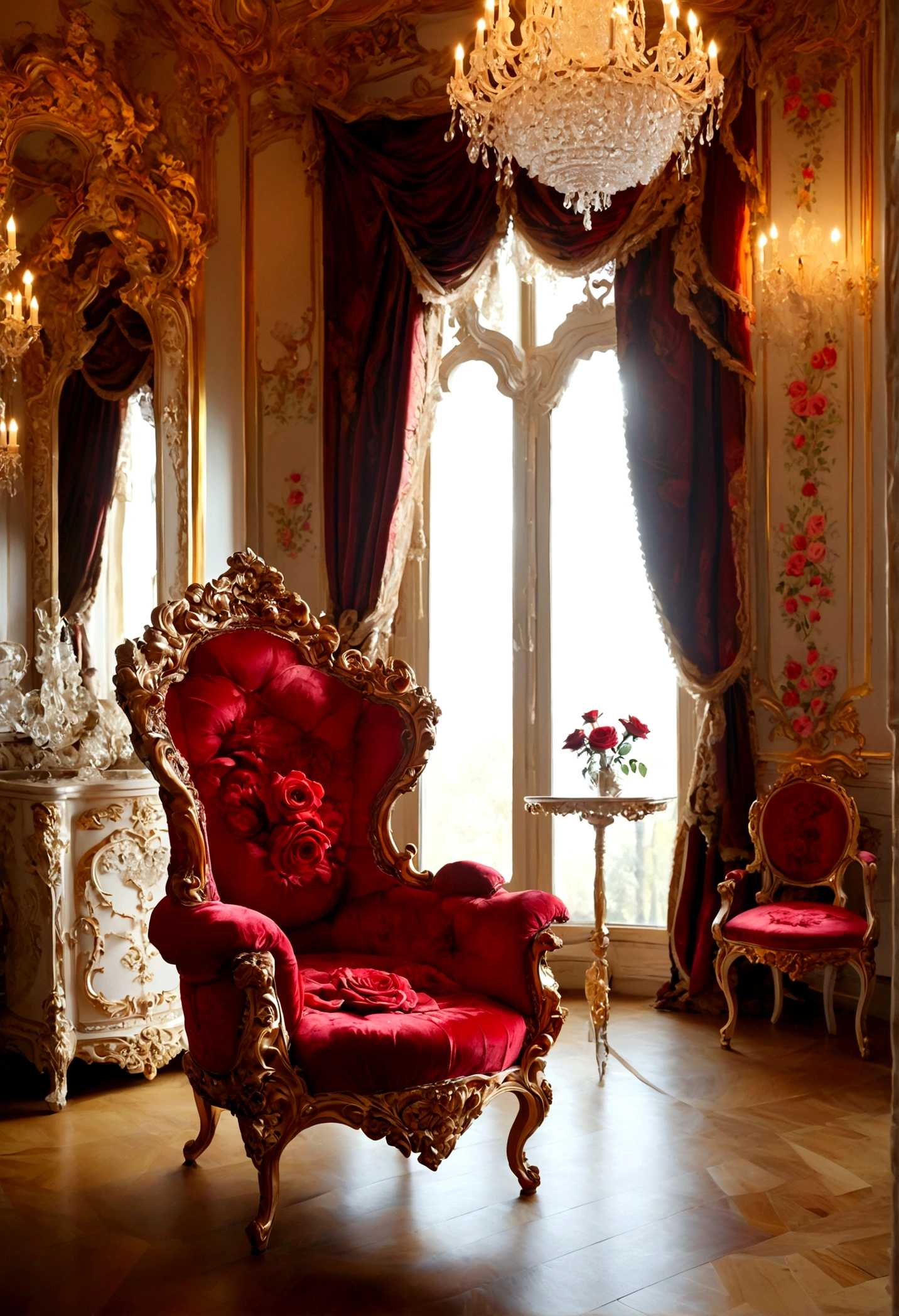 In the tall, spacious and magnificent palace,1 Rose Chair,Rococo,Red Rose