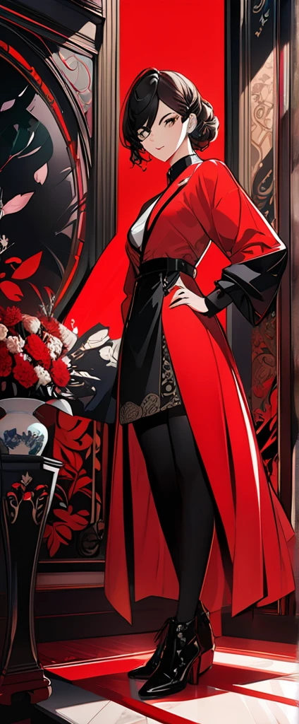 (Masterpiece:1.5),(Best Quality:1.5),High Resolution,Highly Detailed,(Low Contrast:1.1),Full body photo,.official art,red background,flat color,partially colored,{persona 5},.|key visual| intricate| highly detailed| breathtaking beauty| digital lineart| vibrant|,.Aestheticism Painting,.