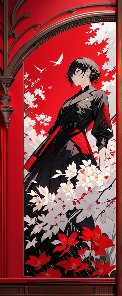 (Masterpiece:1.5),(Best Quality:1.5),High Resolution,Highly Detailed,(Low Contrast:1.1),Full body photo,.official art,red background,flat color,partially colored,{persona 5},.|key visual| intricate| highly detailed| breathtaking beauty| digital lineart| vibrant|,.Aestheticism Painting,.