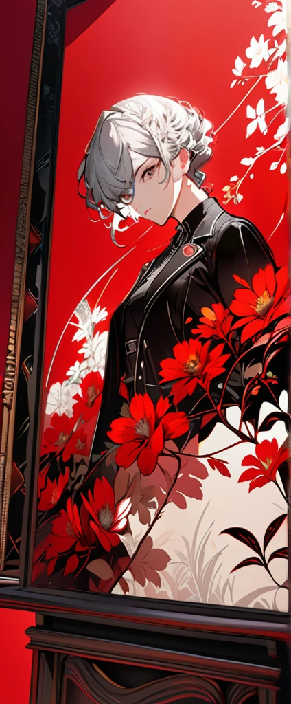(Masterpiece:1.5),(Best Quality:1.5),High Resolution,Highly Detailed,(Low Contrast:1.1),Full body photo,.official art,red background,flat color,partially colored,{persona 5},.|key visual| intricate| highly detailed| breathtaking beauty| digital lineart| vibrant|,.Aestheticism Painting,.