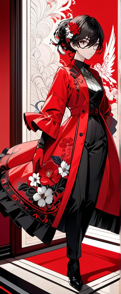 (Masterpiece:1.5),(Best Quality:1.5),High Resolution,Highly Detailed,(Low Contrast:1.1),Full body photo,.official art,red background,flat color,partially colored,{persona 5},.|key visual| intricate| highly detailed| breathtaking beauty| digital lineart| vibrant|,.Aestheticism Painting,.