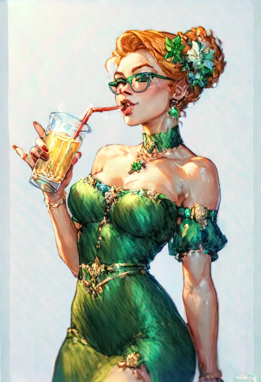 (masterpiece, best quality,high detailed),a sexy irish lady drinking a Pint of Guinness (/ˈɡɪnəs/), an Irish dry stout, she is wearing a green irish folk dress, its st patricks day!