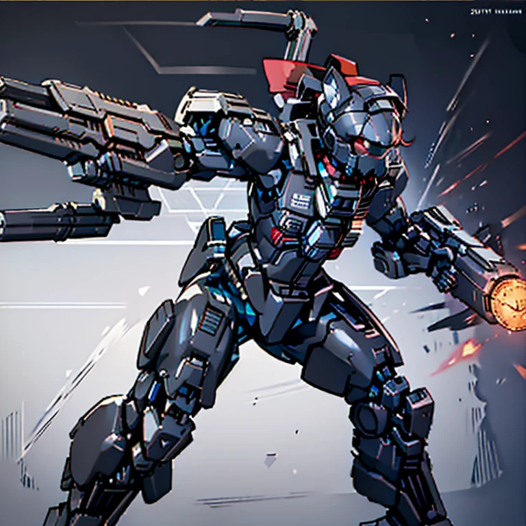 Masterpiece, best quality, high quality, An all Black Mecha boy, Black bow on his hand, Red arrow on the bow, city on fire, Night, stars on the sky, Full Moon