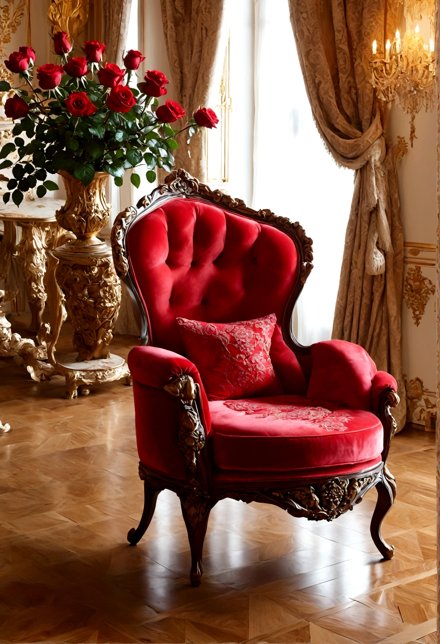 In the tall, spacious and magnificent palace,1 Rose Chair,Red Rose