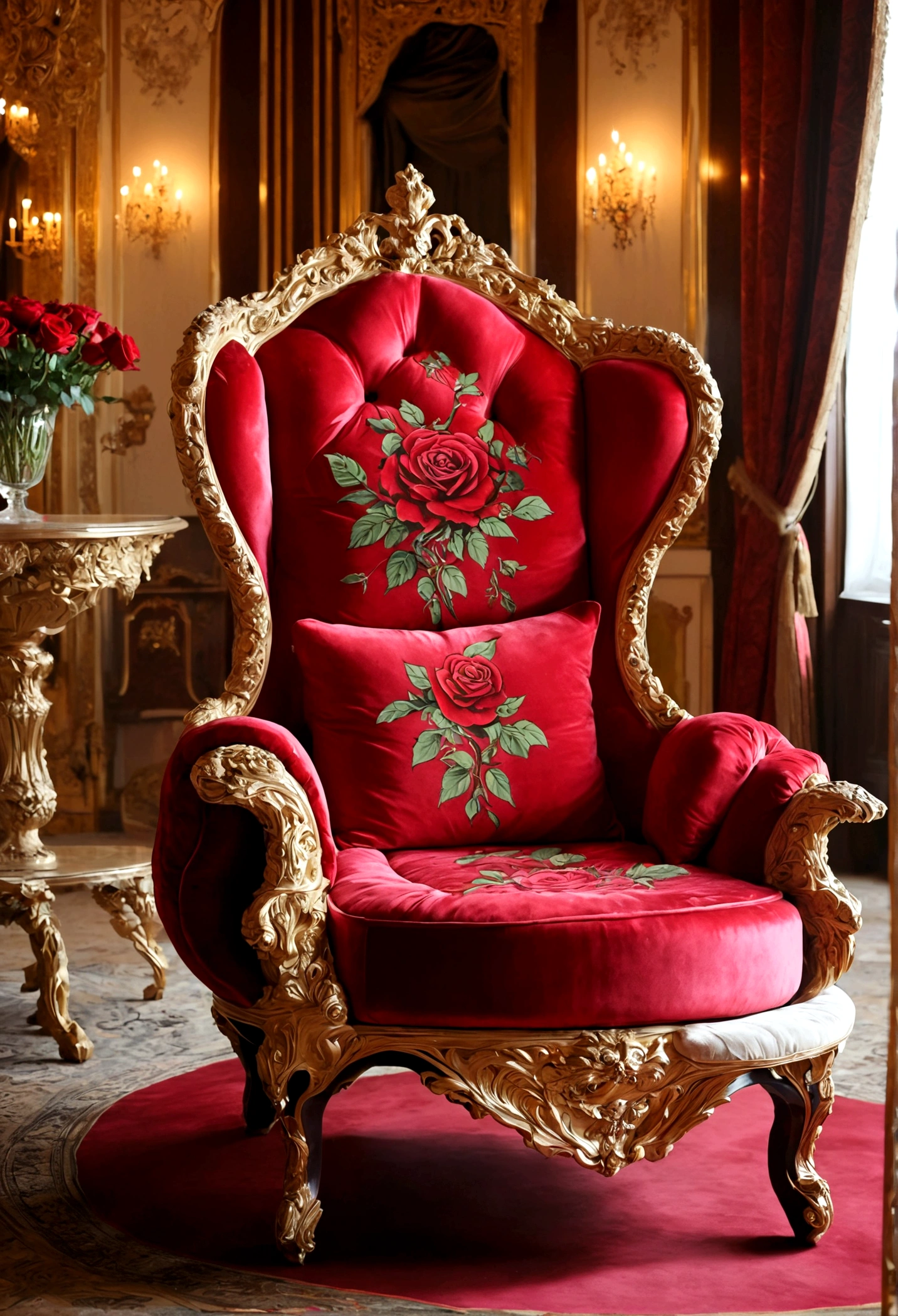 In the tall, spacious and magnificent palace,1 Rose Chair,Red Rose