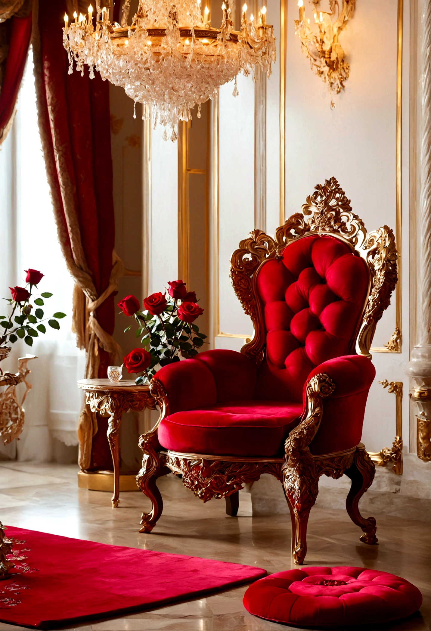 In the tall, spacious and magnificent palace，1 Rose Chair，Red Rose