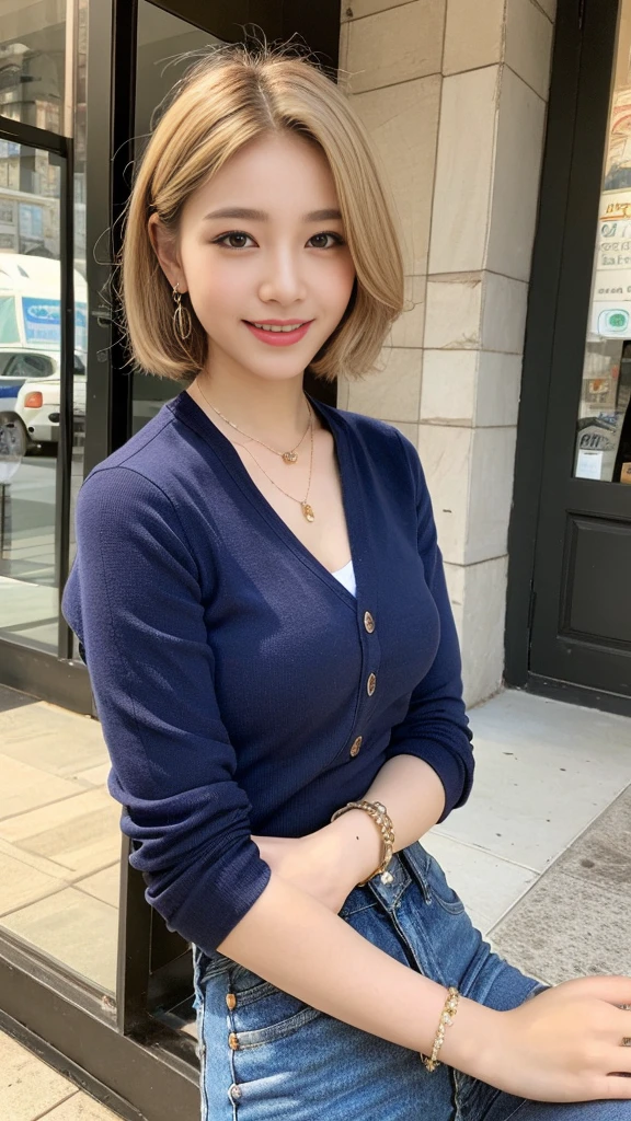 (Top quality, 8K, Masterpiece: 1.3), pull angle, full body, lens used f/2.8, 50mm, camera Sony, beautiful woman, one girl, slender abs: 1.1, short blond hair, (full body, to feet: 1.2), super detailed face, very detailed lips, detailed eyes, double eyelids, pendant, bangle bracelet as accessory of choice, feminine blouse, New York city view, very detailed face and skin, detailed eyes, double eyelids, expression best smile" Translated with DeepL.com (free version)