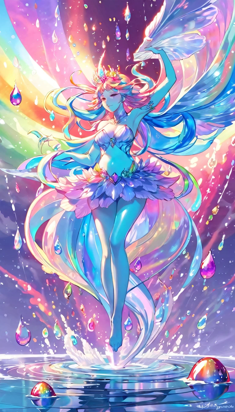 Anime Digital Art, Liquid Style, Radiant Goddess Jelly Therianthrope, Translucent Form, Opulently Gelatinous, Surrounded by Rainbow Droplets, Reflecting Otherworldly Beauty, Fantastical Blending of Nature and Fantasy, Full Body View
Imagine a goddess with the form of a jelly therianthrope, radiating joy in every curve of her translucent, gelatinous body. Her ethereal beauty is magnified by the rainbow-hued droplets that surround her, each one reflecting her fantastical essence. The combination of her otherworldly form and the natural beauty of