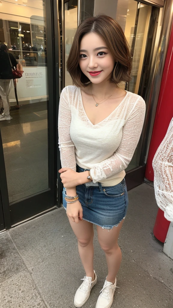 (Top quality, 8K, Masterpiece: 1.3), pull angle, full body, lens used f/2.8, 50mm, camera Sony, beautiful woman, one girl, slender abs: 1.1, short blond hair, (full body, to feet: 1.2), super detailed face, very detailed lips, detailed eyes, double eyelids, pendant, bangle bracelet as accessory of choice, feminine blouse, New York city view, very detailed face and skin, detailed eyes, double eyelids, expression best smile" Translated with DeepL.com (free version)