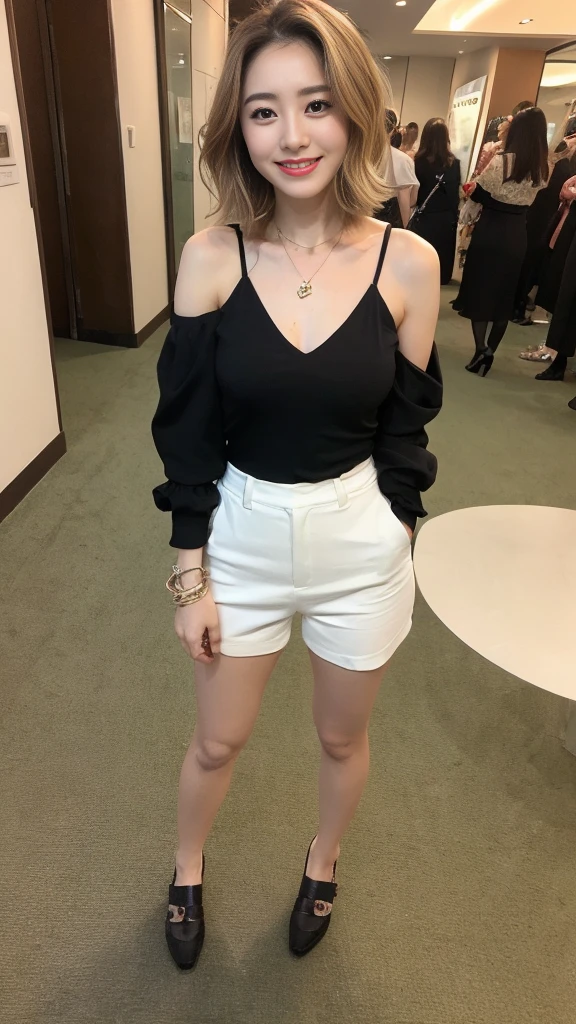 (Top quality, 8K, Masterpiece: 1.3), pull angle, full body, lens used f/2.8, 50mm, camera Sony, beautiful woman, one girl, slender abs: 1.1, short blond hair, (full body, to feet: 1.2), super detailed face, very detailed lips, detailed eyes, double eyelids, pendant, bangle bracelet as accessory of choice, feminine blouse, New York city view, very detailed face and skin, detailed eyes, double eyelids, expression best smile" Translated with DeepL.com (free version)