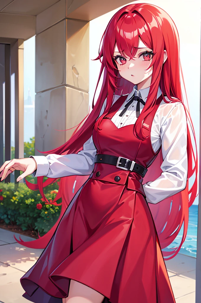 A girl with long red hair styled y2k