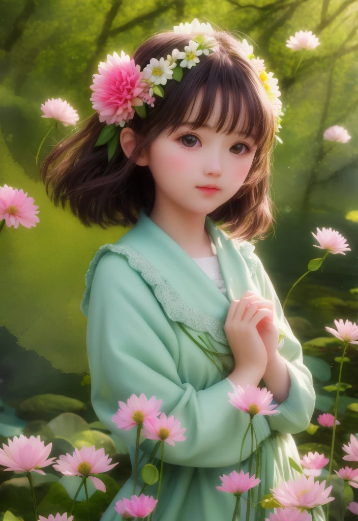 girl in a forest with floating flowers, river, puffy, puffy cheeks, cute,
vibrant colors, colorful art style,
soft lighting, soft shadows, detailed textures, dynamic lighting,
nice hands, perfect hands,