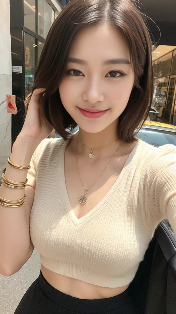 (Top quality, 8K, Masterpiece: 1.3), pull angle, full body, lens used f/2.8, 50mm, camera Sony, beautiful woman, one girl, slender abs: 1.1, short blond hair, (full body, to feet: 1.2), super detailed face, very detailed lips, detailed eyes, double eyelids, pendant, bangle bracelet as accessory of choice, feminine blouse, New York city view, very detailed face and skin, detailed eyes, double eyelids, expression best smile" Translated with DeepL.com (free version)