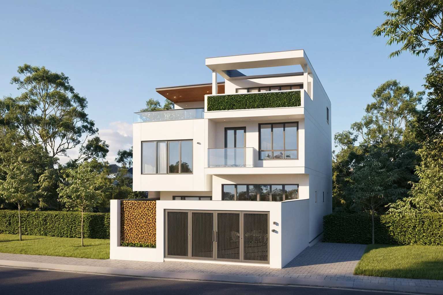 Raw photo,Masterpiece, high quality, best quality, authentic, super detail,
exterior, outdoors, house style modern on the street, glass windows, gate, wooden ceiling,
road,pavement, trees, sky, cloud, (daylight:1.1)