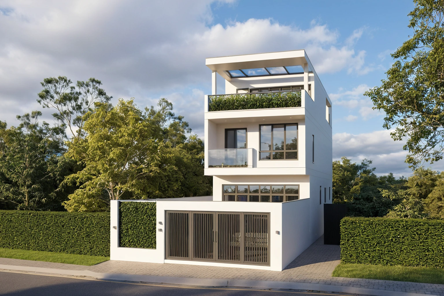 Raw photo,Masterpiece, high quality, best quality, authentic, super detail,
exterior, outdoors, house style modern on the street, glass windows, gate, wooden ceiling,
road,pavement, trees, sky, cloud, (daylight:1.1)
