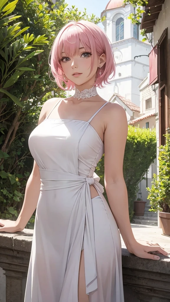 Alcanevi, A woman with medium-short pink hair wearing a white dress, Woman&#39;s face, Unreal Engine Character Art, Portraiture