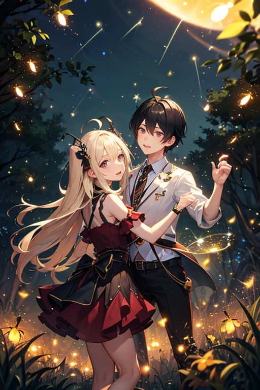 8k,brook 、(((Fireflies are dancing wildly)))