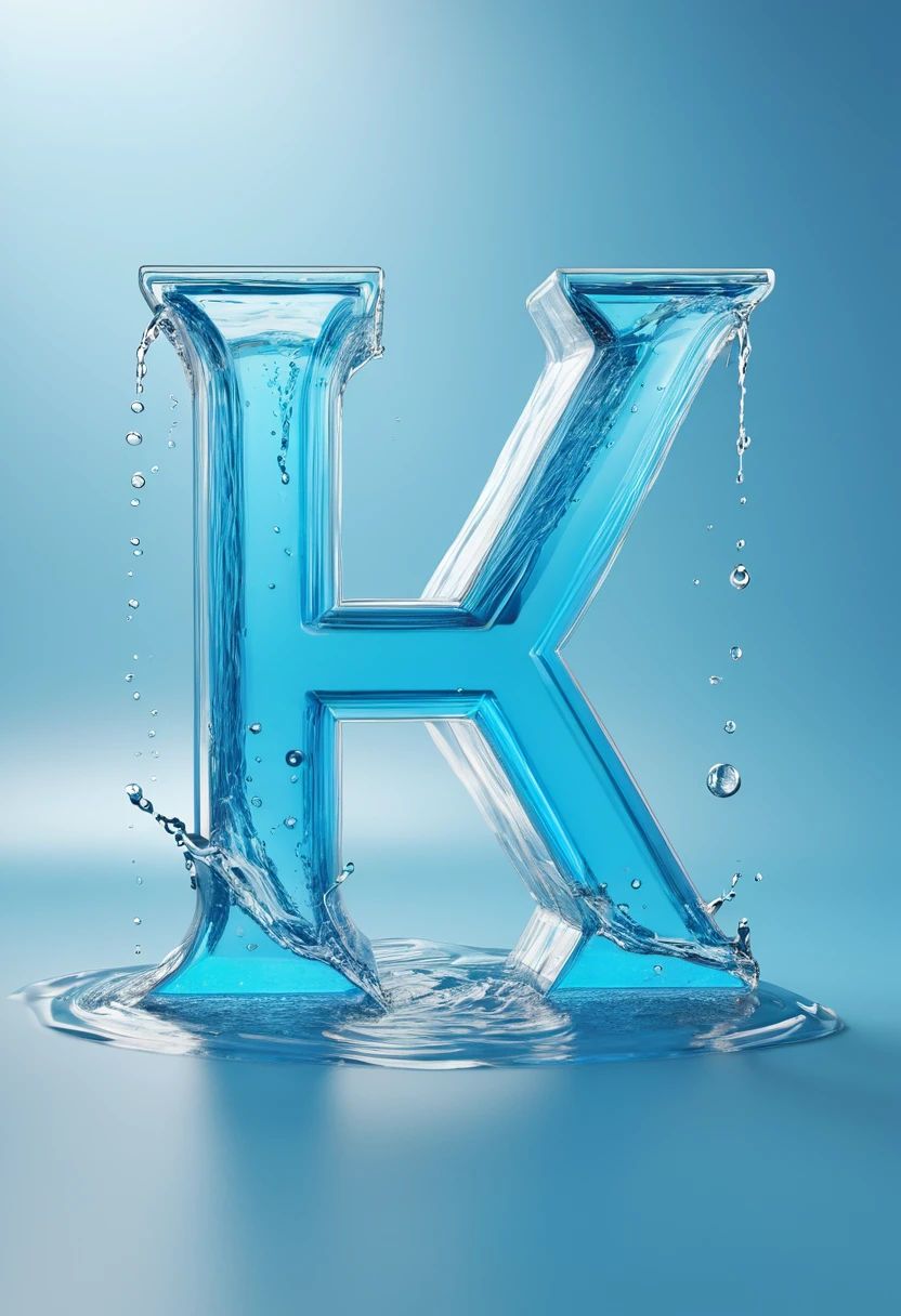 Design a letter X 3D stereo, water material, surface splash feeling, interior light blue, conceptual product design, futuristic, transparent, exquisite, 3D effect, full body display, ultra-high precision, ultra-high detail Perfect Lighting OC Renderer Blender 8k Ultra Sharp Ultra Noise Reduction