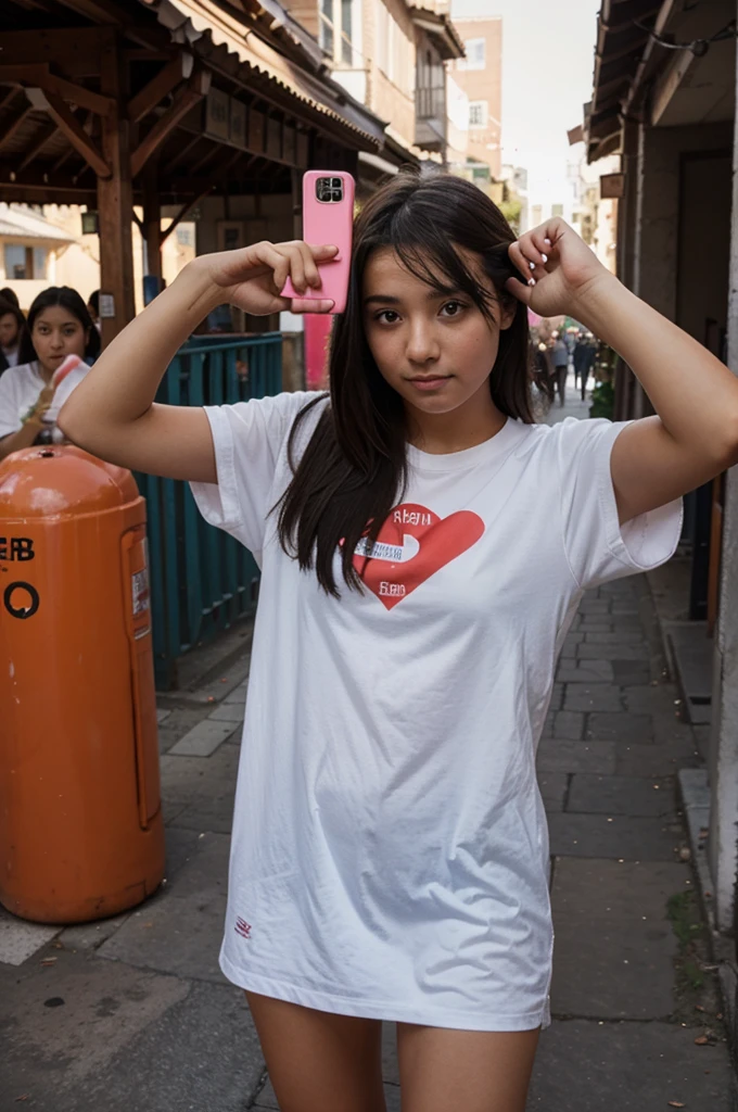 a girl is taking a photo with her friend