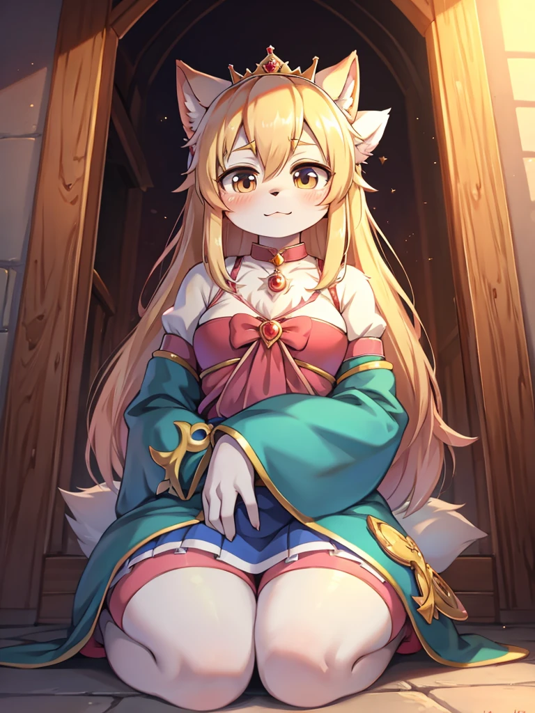 girl with、Golden eyes、hyena ears、Light pink hair、length hair、Goth loli clothes、inside in room、On the sofa、Smile、Golden Eyes、Pink hair、straight haired、Gold Eyes、maid clothes、loose curly hair