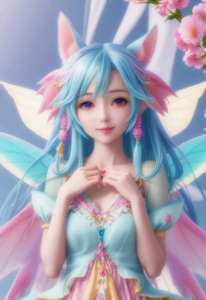 ai cute ears fay fairy fantasy hair natural realistic wings vibrant colors colorful art style nice hands perfect hands vibrant proof