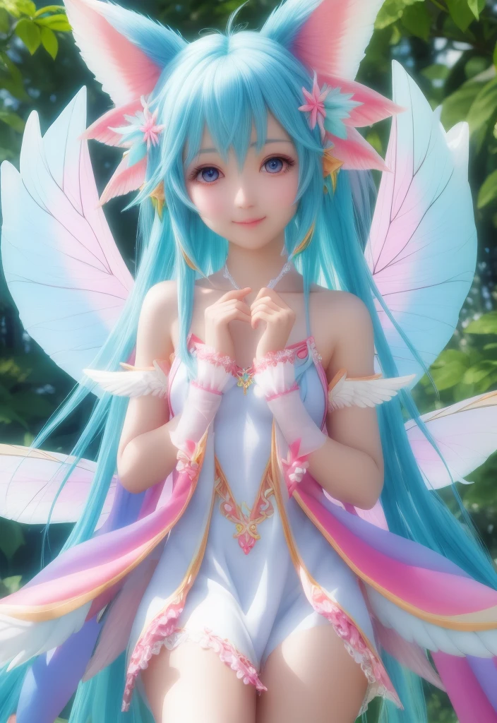 a close up of a woman in a fairy costume posing, cute anime waifu in a nice dress, smooth anime cg art, smiling as a queen of fairies, realistic anime 3 d style, 8k high quality detailed art, 3 d anime realistic, portrait of a fairy, photorealistic anime, photorealistic anime girl render, anime styled 3d, detailed digital anime art