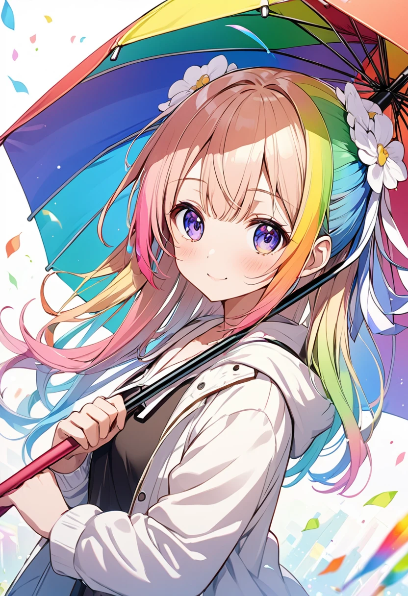 Anime girl, a girl with a rainbow umbrella
