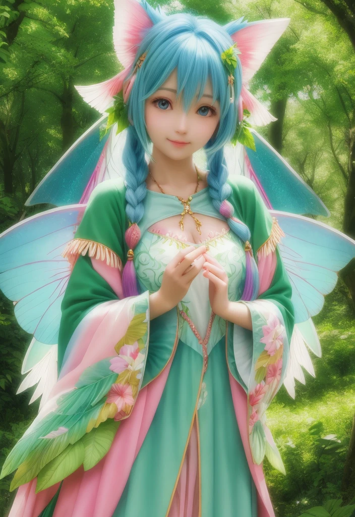 ai cute ears fay fairy fantasy hair nature forest leafy clothes realistic wings vibrant colors colorful art style nice hands perfect hands vibrant proof