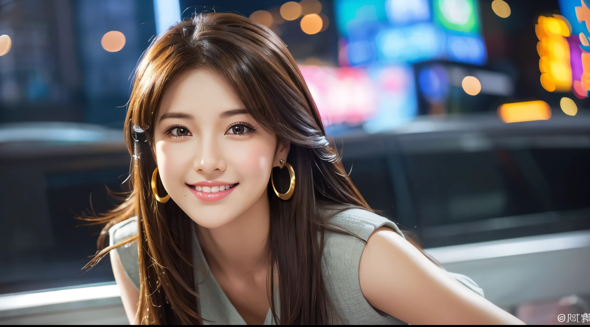 one person、female newscaster、young、beautiful、Female announcer、Shaped face contour、Long Hair、Brown Hair、Fine iris、elegant、Sexy face、Glowing Skin、Juicy lips、An open, seductive smile、Thick eyelasheodel Body Type、Earrings、blush、suit、Tight mini skirt、Perfect lighting、Perfect Shadow、Perfect Anatomy(((masterpiece))), ((highest quality)), ((Super detailed)), (CG illustration), (Very wicked and beautiful)), (Cute Desktop Face)