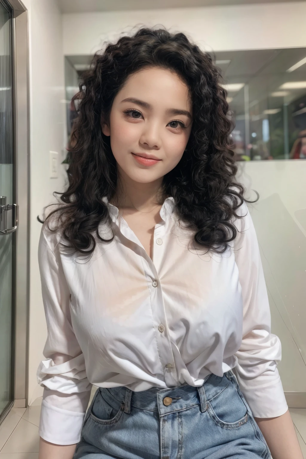 adorable, 1 girl, (face to face), 10 years old, baby face, happy, half body portrait, (face details: 1), (eye details: 1), ((big breasts)). wearing transparent transparency long shirt, .. Cute posed. proportional body. Ultra High Res. realistic: 1.4, UHD