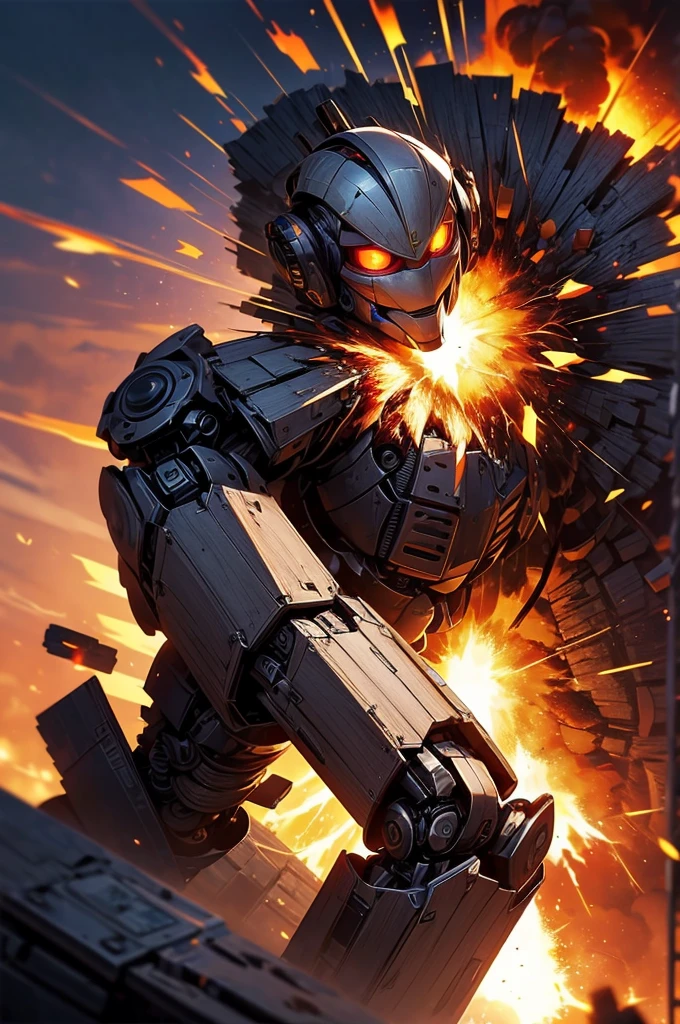 ((robot being crushed:1.5)),(((explosion behind:1.5))), ((fold your arms)),((highest quality, 8K, masterpiece: 1.3))), sharp focus: 1.2, beautiful woman with perfect figure: 1.4, thin abs: 1.2, ((blonde layered cut, big: 1.2)), wet body: 1.5, Highly detailed face and skin texture, fine eyes, double eyelid,Thighs that are not too thick, chain collar,black long coat,His Excellency's Black Uniform, from below, smile a little,Navel exposed,Two legs,Two arms,toned thighs,open legs,Are standing,