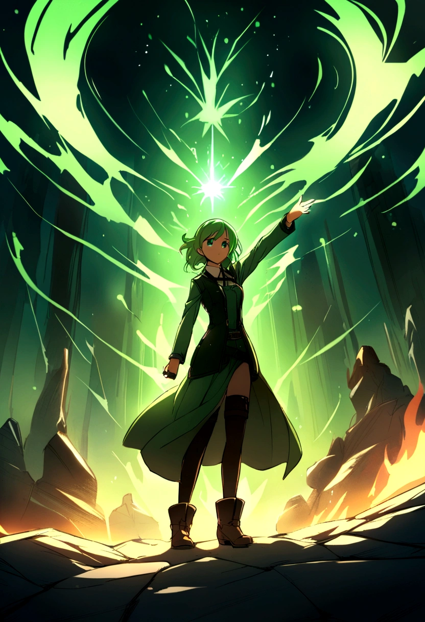 Green Hair、Girl、mysterious、Leather shoeiddle ageechanic、adventure、Hakage、straight、Real