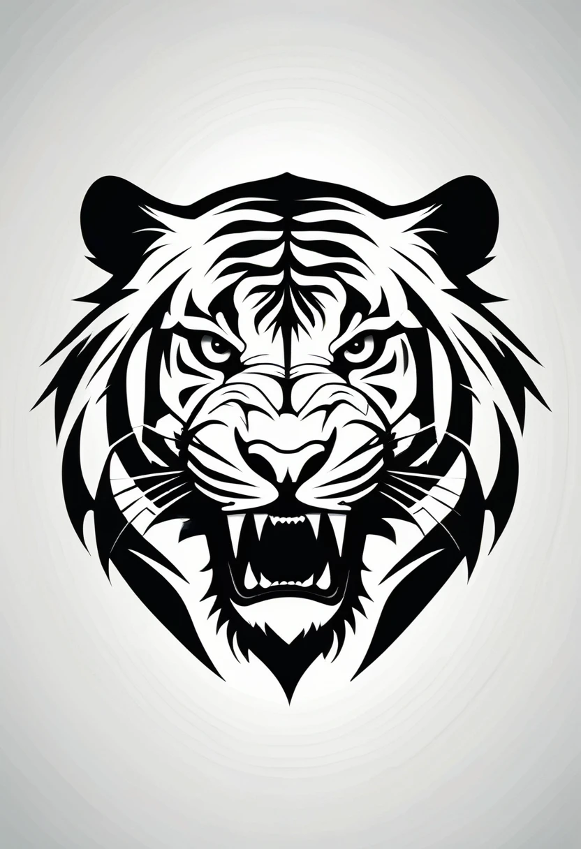negative space logo silhouette tiger angry shape , low detail, luxury, very simple, connocation, vector, 2D, modern white and black company logo