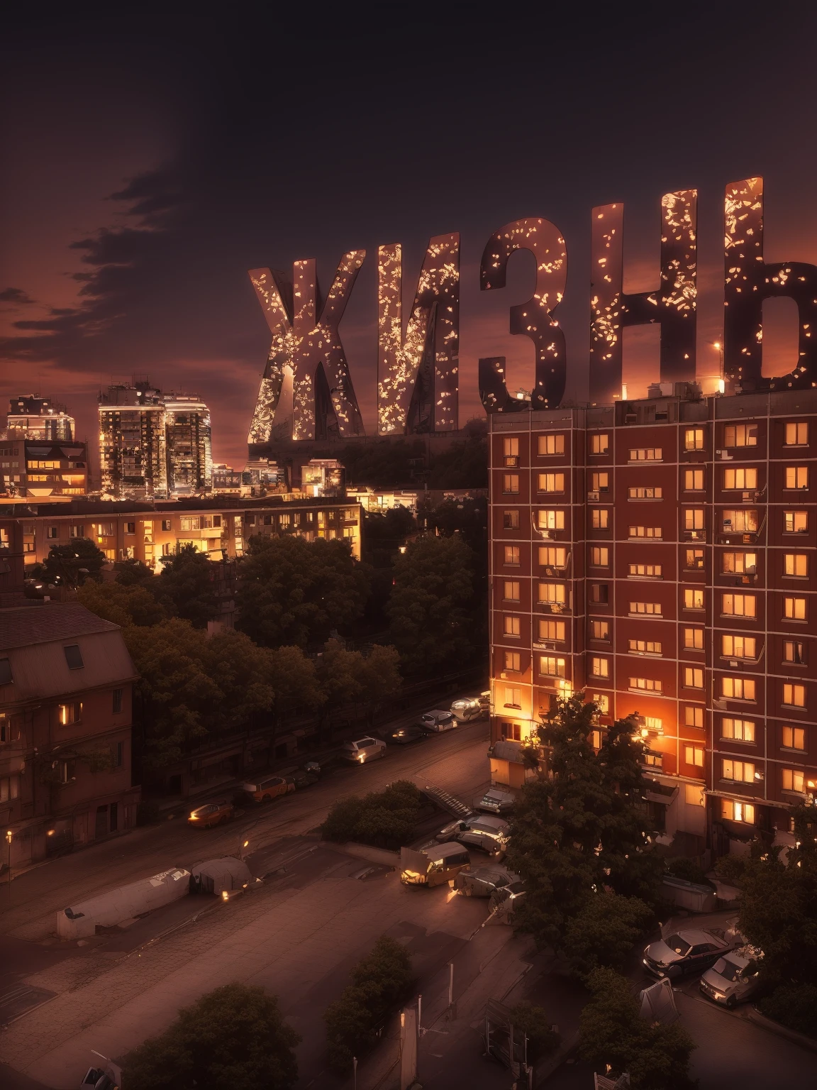 Evening twilight, city
