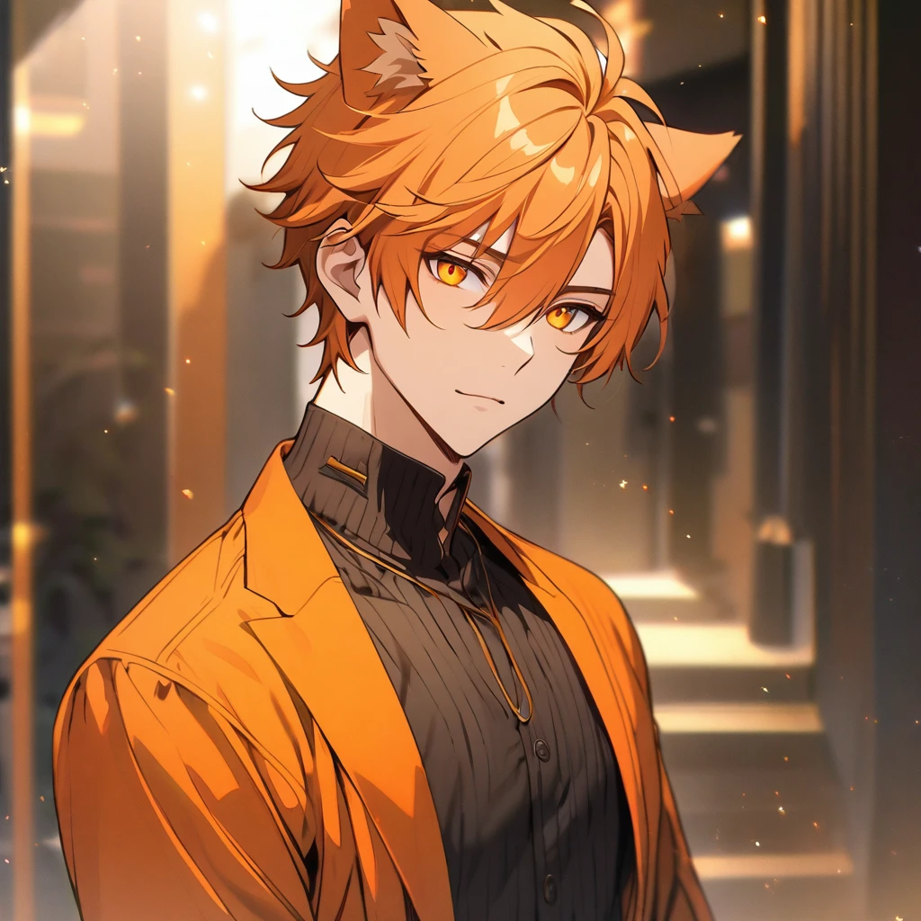 Male, solo, handsome, orange hair, orange eyes, cat ears