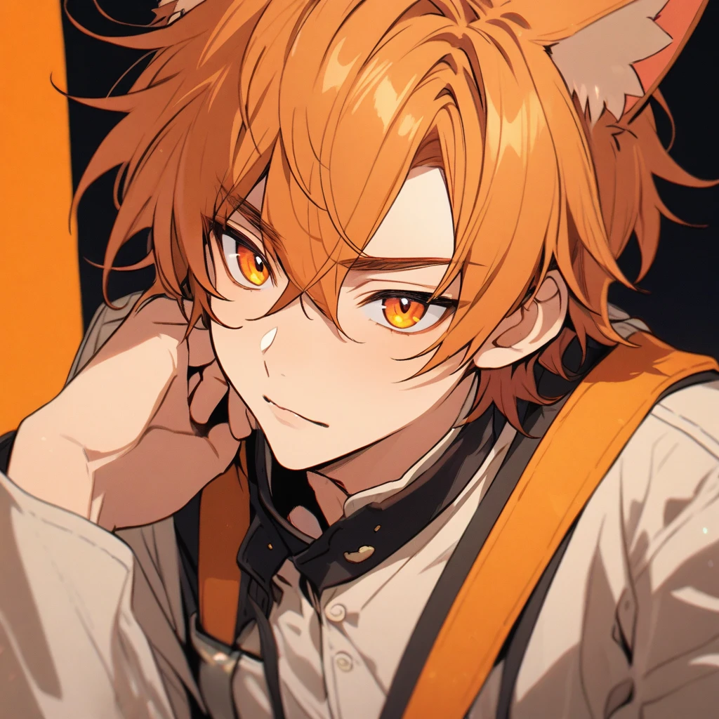 Male, solo, handsome, orange hair, orange eyes, cat ears