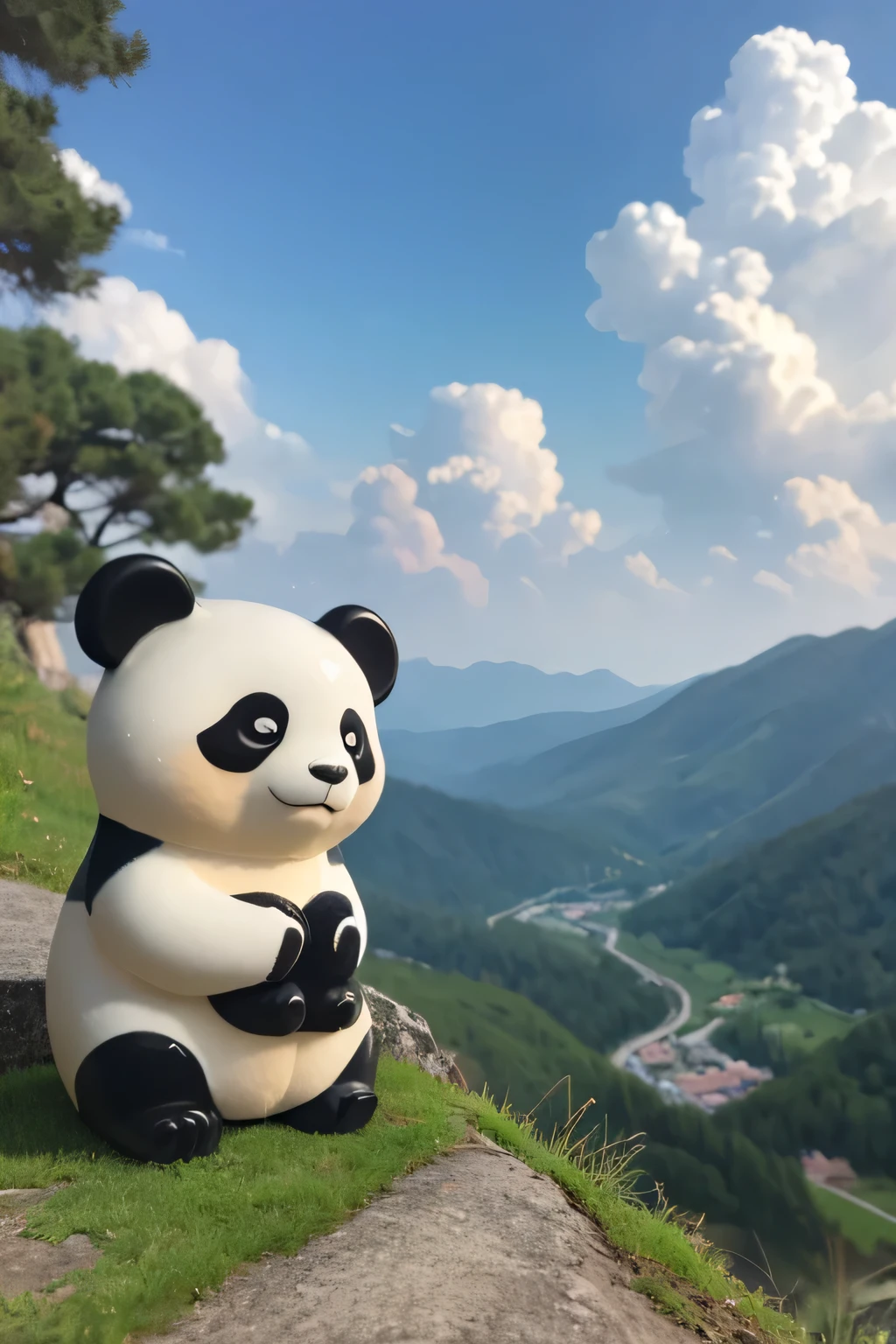 masterpiece, 最high quality,Blind Box Toy Style, Colors like Ghibli, debtrom the side, Atmospheric perspective, debt/1.8, 超High resolution, masterpiece, Accurate, High detail, high quality, High resolution, a panda To meditation, To meditation, hands debtolded, Chinese auspicious clouds, surrounding, debtlowing,
