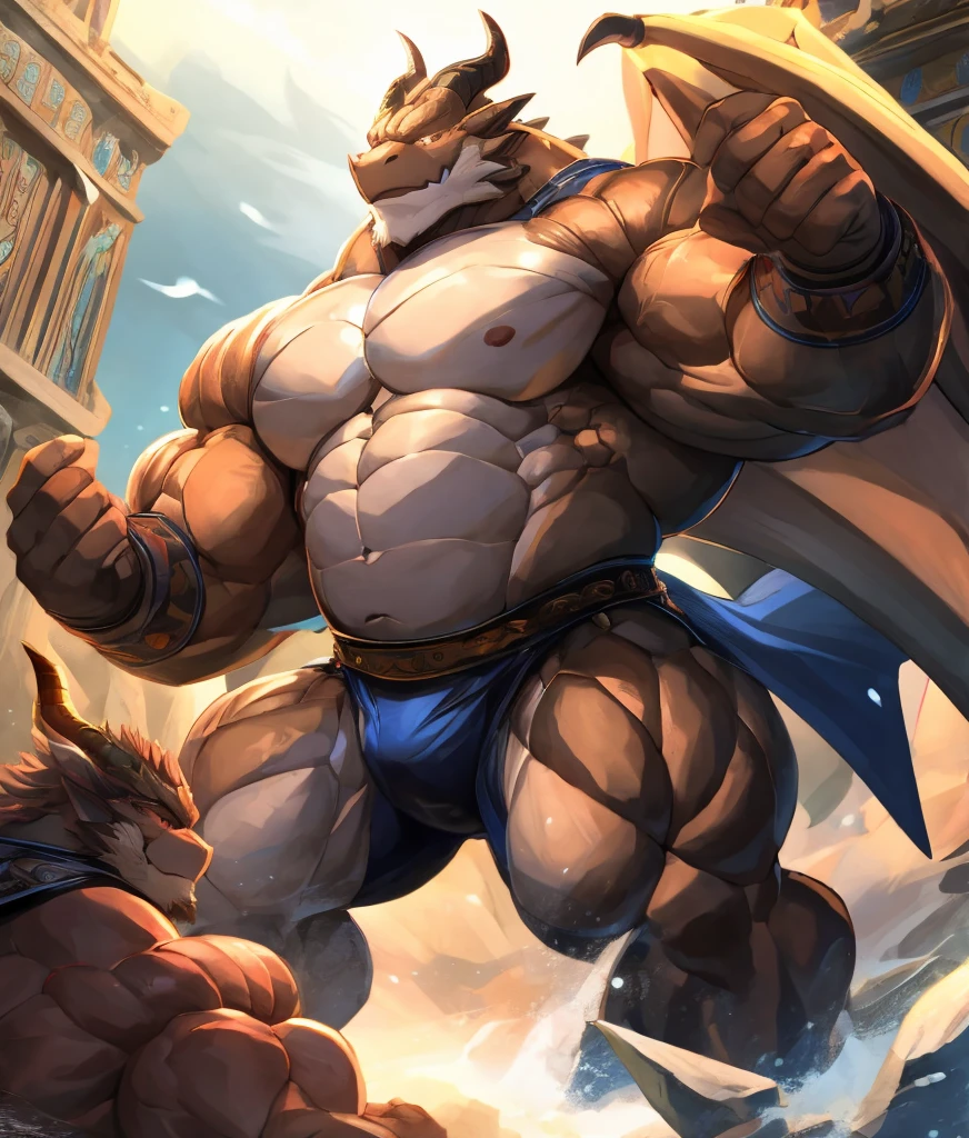 一只白dragon兽人,Burly figure,muscular,Like a born strong man。His skin looks healthy and fair.,Muscle and fat intertwined,Create unique skin texture,Full and powerful。
His arms are as strong as iron pillars,Well-defined muscles,It seems to contain infinite power。Palms are generous,Sharp fingers and claws,Showing his wildness and power。
He has a broad mind,Muscle bulge,As if it could withstand any impact。Good abdominal muscle lines,The waist is full of strength,Like an indestructible mountain。
His legs are muscular,Seems to be able to overcome any obstacle。Calf muscle lines are smooth,Full of power,Appear strong and agile。
背后有一对巨大的dragon翼,The feathers are as white as snow,Strong and firm wing membrane,Muscle and fat compared to each other,Create a unique aesthetic。dragon'The tail behind is thick and powerful,The scales at the end of the tail gleam with cold light,Showing his majesty and mystery。
The whole picture is dominated by cold colors.,强调白dragon兽人的力量和威严。In the treatment of light and shadow,Let the gentle sunshine shine on him,Make his muscles more three-dimensional and vivid。at the same time,Pay attention to his facial expressions and eyes,Showing his perseverance and courage,Like an invincible strongman。