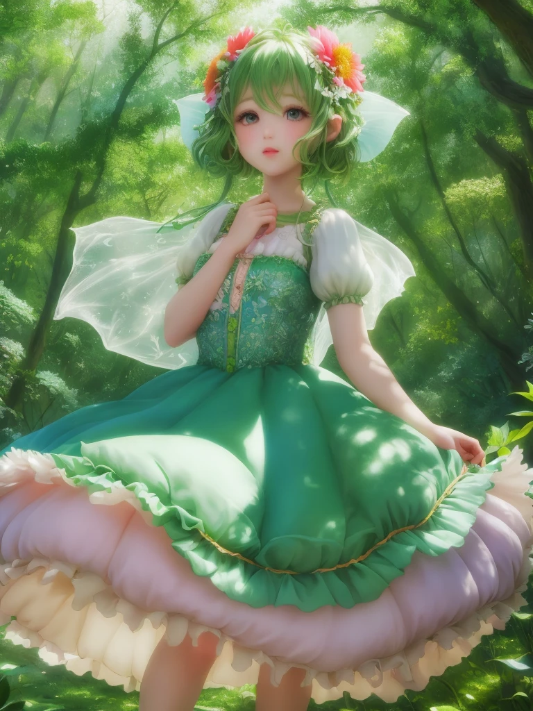 girl in a forest with floating flowers, river, puffy, puffy cheeks, cute,Fairy Leafdress
vibrant colors, colorful art style,
soft lighting, soft shadows, detailed textures, dynamic lighting,
nice hands, perfect hands,