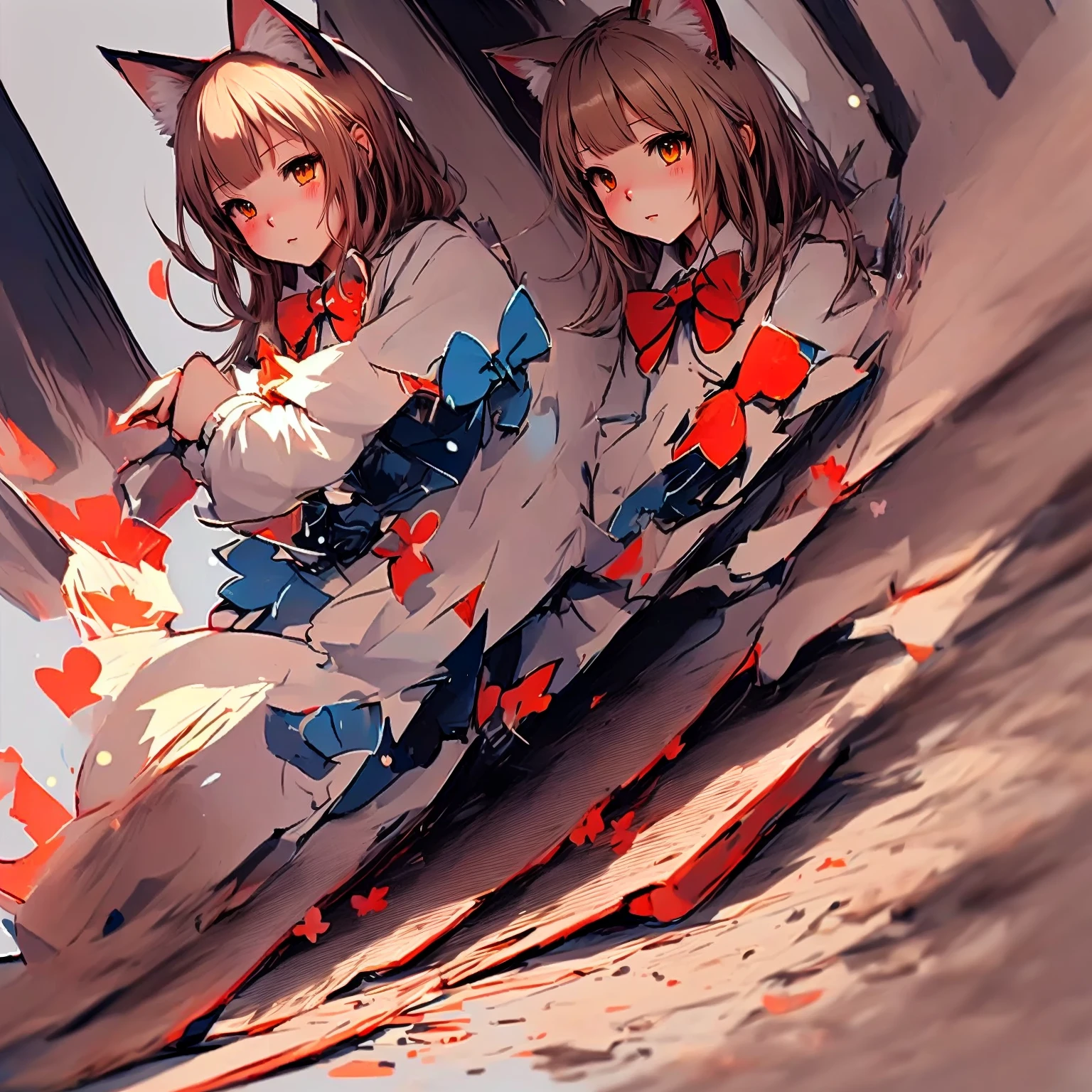 Anime Cat with a bow tie sitting on the ground, Cute and detailed digital art, Cute cat anime visuals, Cute and detailed artwork, Cute digital art, Anime Cat, Adorable digital painting, Digital art on pixiv, artstation pixivでトレンド, Cute art style, pixiv Contest Winner, Kuvisiato, by Ryan Yee, anime art wallpaper 4k