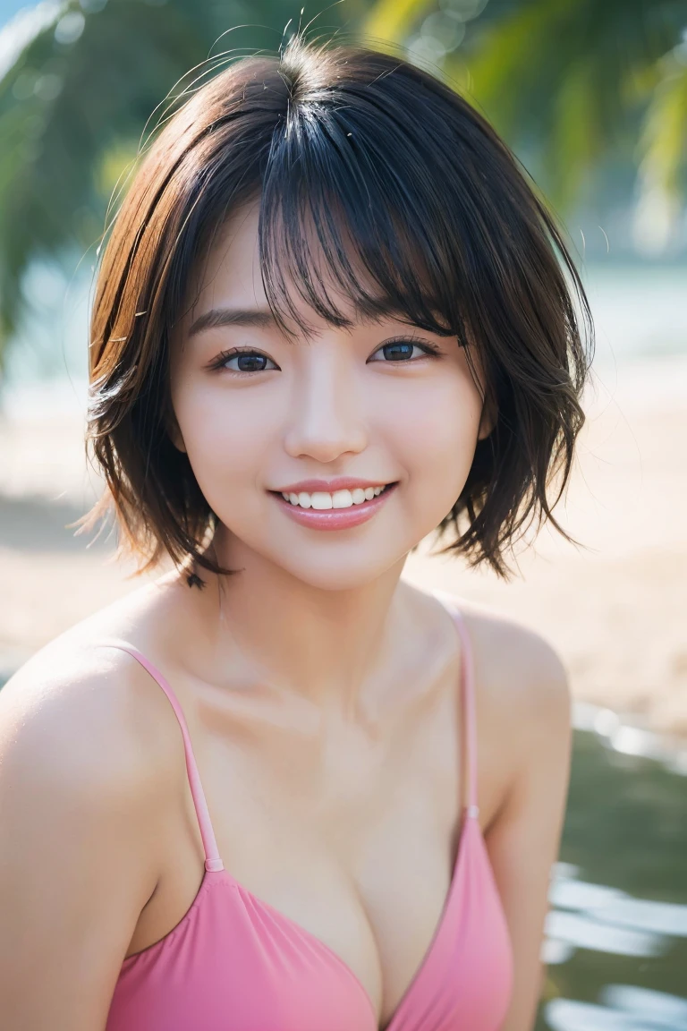 Neat and clean girl、(Underwear、Nipple bumps、16yo gundergarment、Outside the field、(Slimed)、Photorealsitic、detaileds, Skin Texture, ultra-detailliert、Delicate and sexy collarbone、Super Detailed Face、Detailed lips、A detailed eye、二重まぶた、tiny chest、Emphasis on the chest、A smile、Very embarrassed look、bra very、pantyshot、The figure that seems to be able to see the panties、Short hairstyle