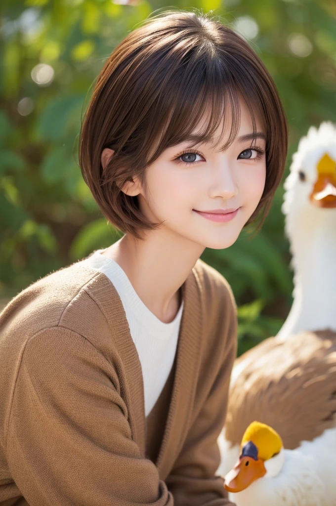 Highest quality、Very sensitive skin、Japanese Model、Short Hair、Duck mouth、Brown Hair、slender、Beautiful eyes、double eyelid、A sly smile